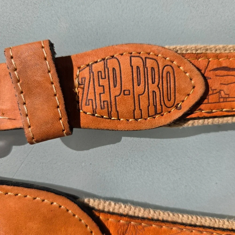 ZEP-PRO Mens Fishing Belt Tan Leather Canvas Snook Embroidered Solid Brass 42 44